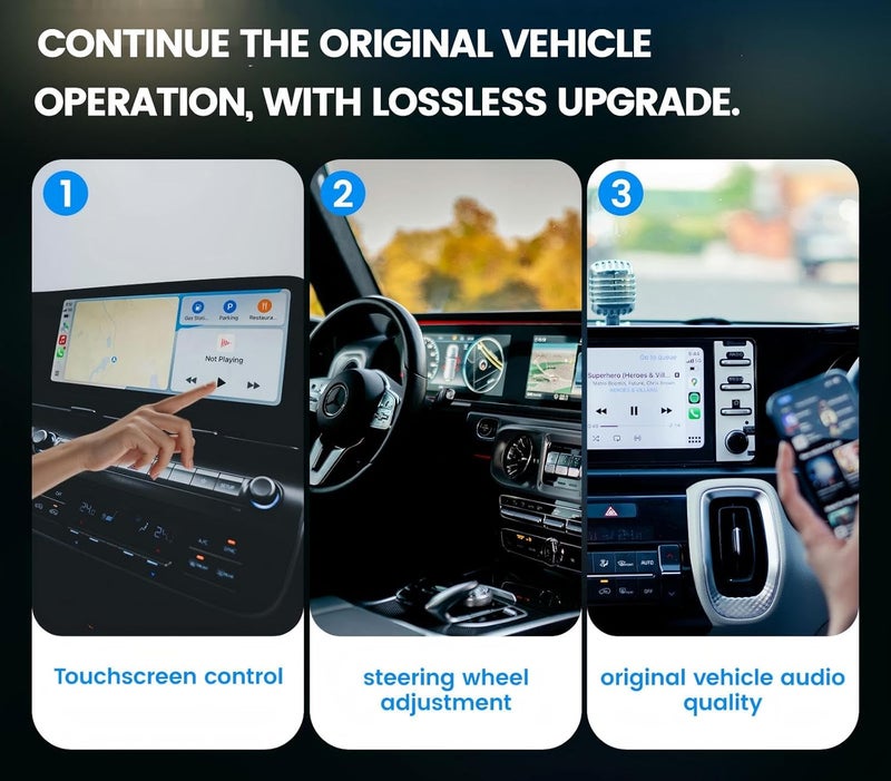 Promoterk محول وايرلس CarPlay و Android Auto، تصميم ألمنيوم فائق الصغر مع تقنية النطاق المزدوج، متوافق مع USB-C/USB-A للمركبات التي تدعم CarPlay السلكي - Image 5